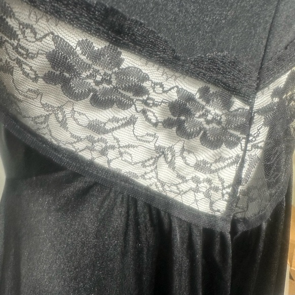 VTG Black Long Maxi Slip Dress Gown SM Lace Slinky Whimsigoth Glam Sexy Lingerie - Picture 3 of 4